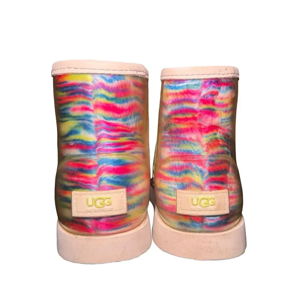 UGG Classic Clear Mini Pixelate Waterproof Shearling Rainbow Boots